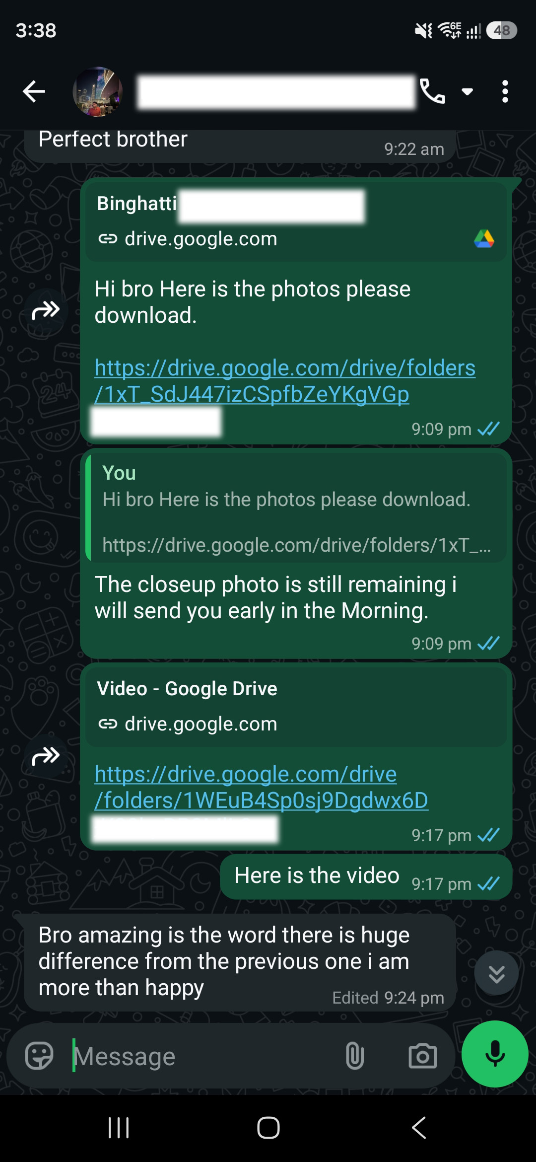 San Photography Dubai WhatsApp Client Feedback Verification Snapshot