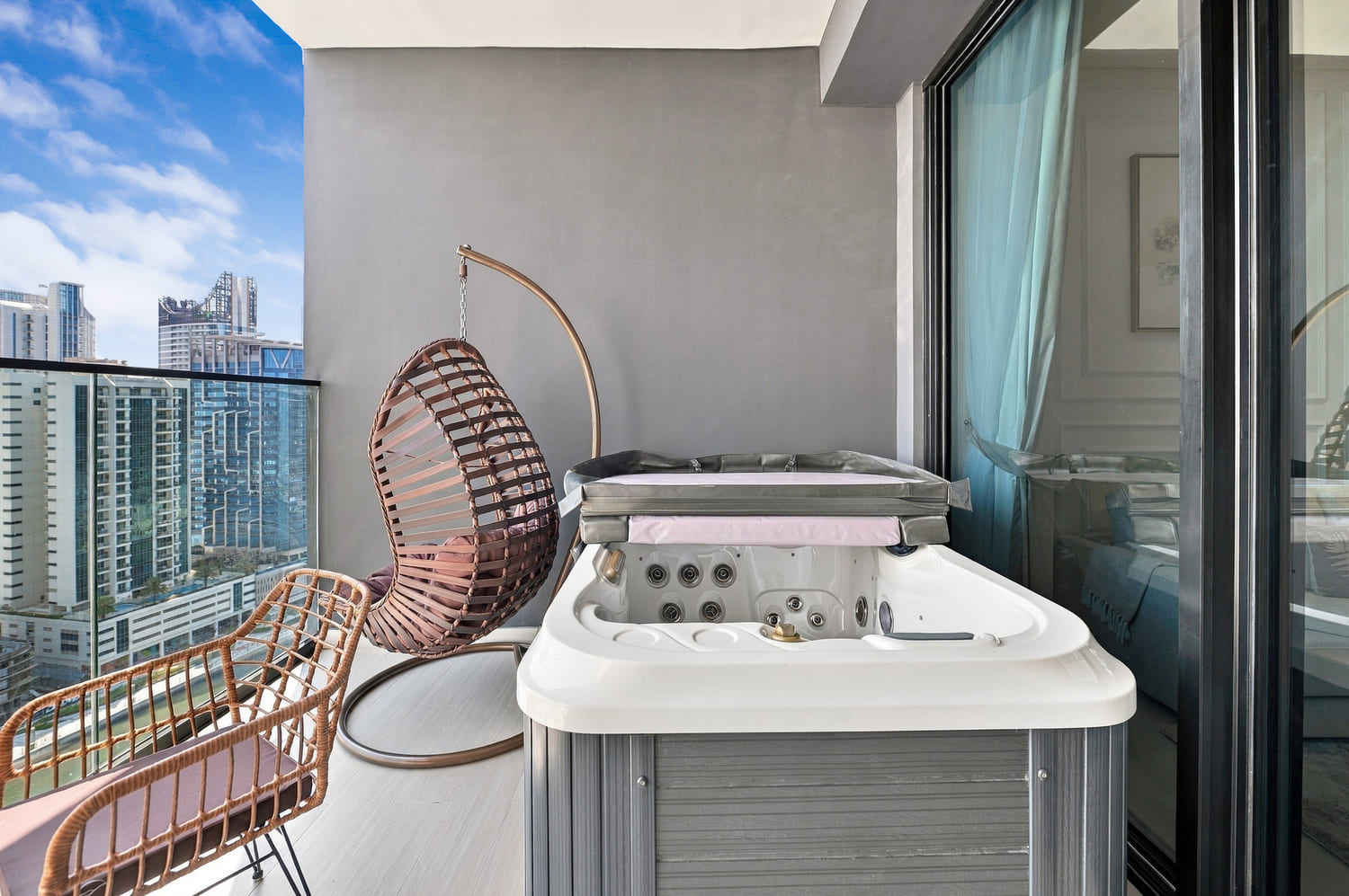 Waterfront balcony angle highlighting peaceful canal living in the vibrant center of Business Bay