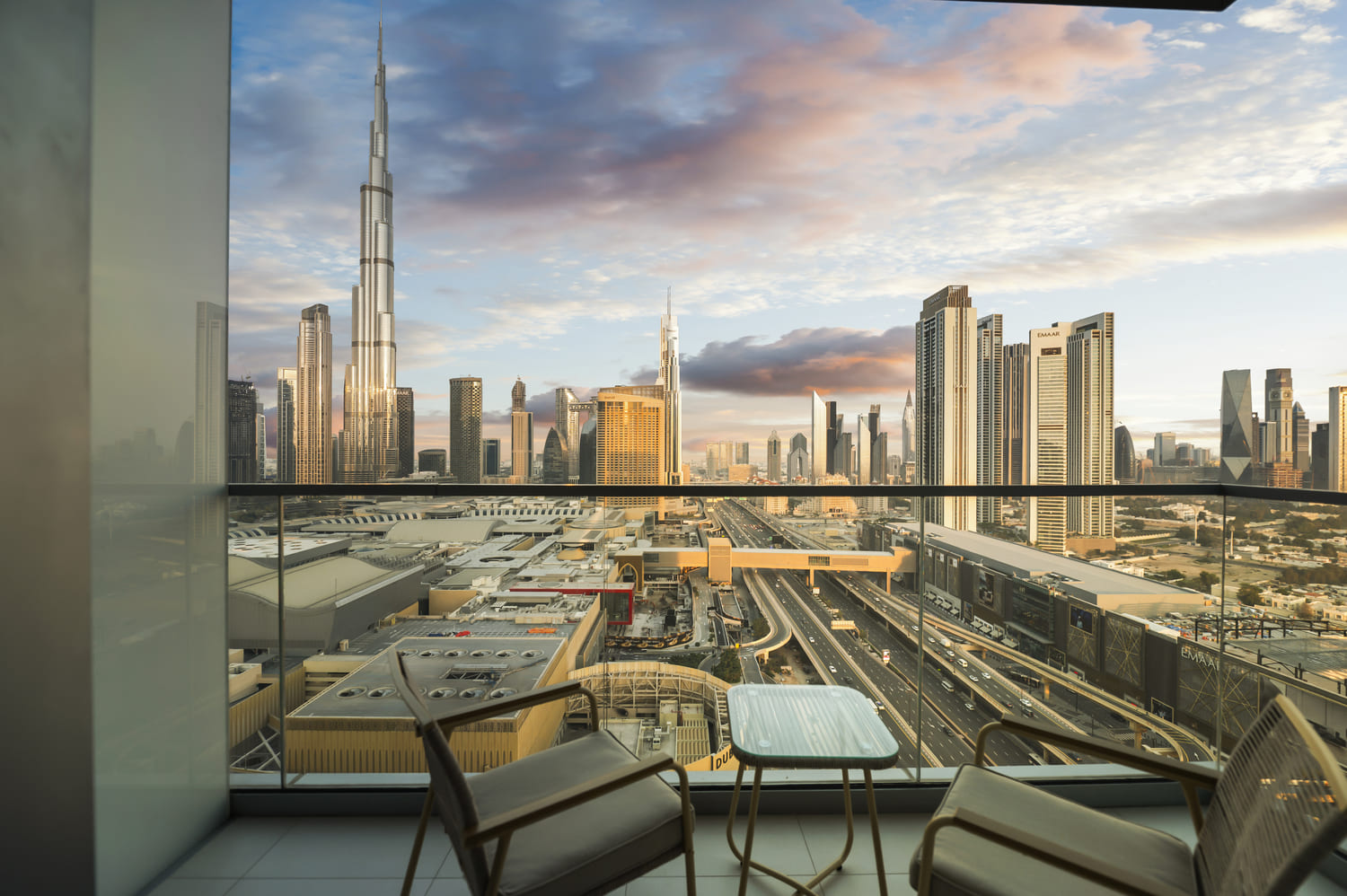 Direct Burj Khalifa and Downtown Dubai skyline view from private balcony at Vida Tower 2 Dubai Mall holiday home