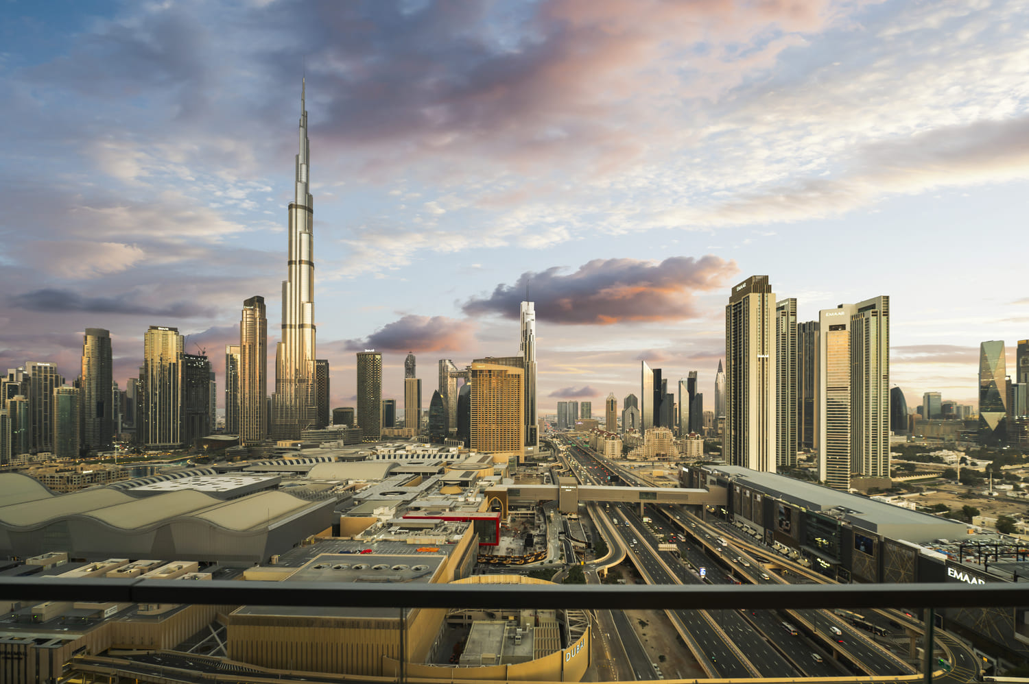Exterior architectural elevation and surrounding Downtown Dubai towers from Vida Tower 2 Dubai Mall