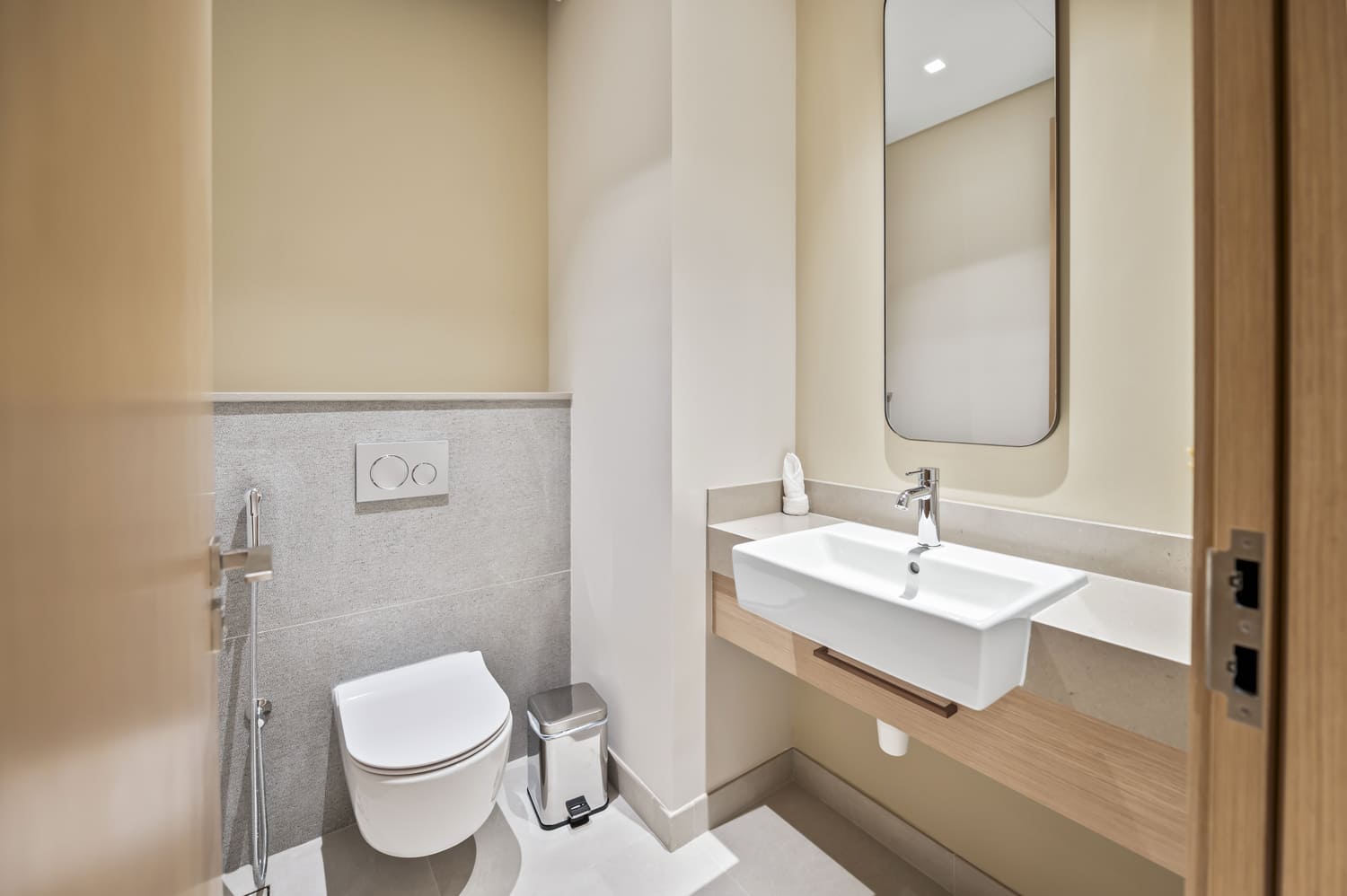 Powder room and guest washroom architectural detail at Vida Tower 2 Dubai Mall